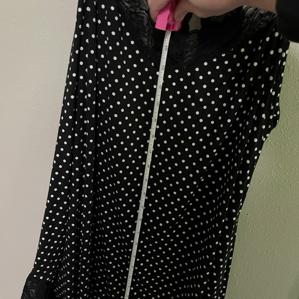 Black and White Polka Dot Lace Trim Racerback Babydoll Nightgown 2X - Picture 4 of 15
